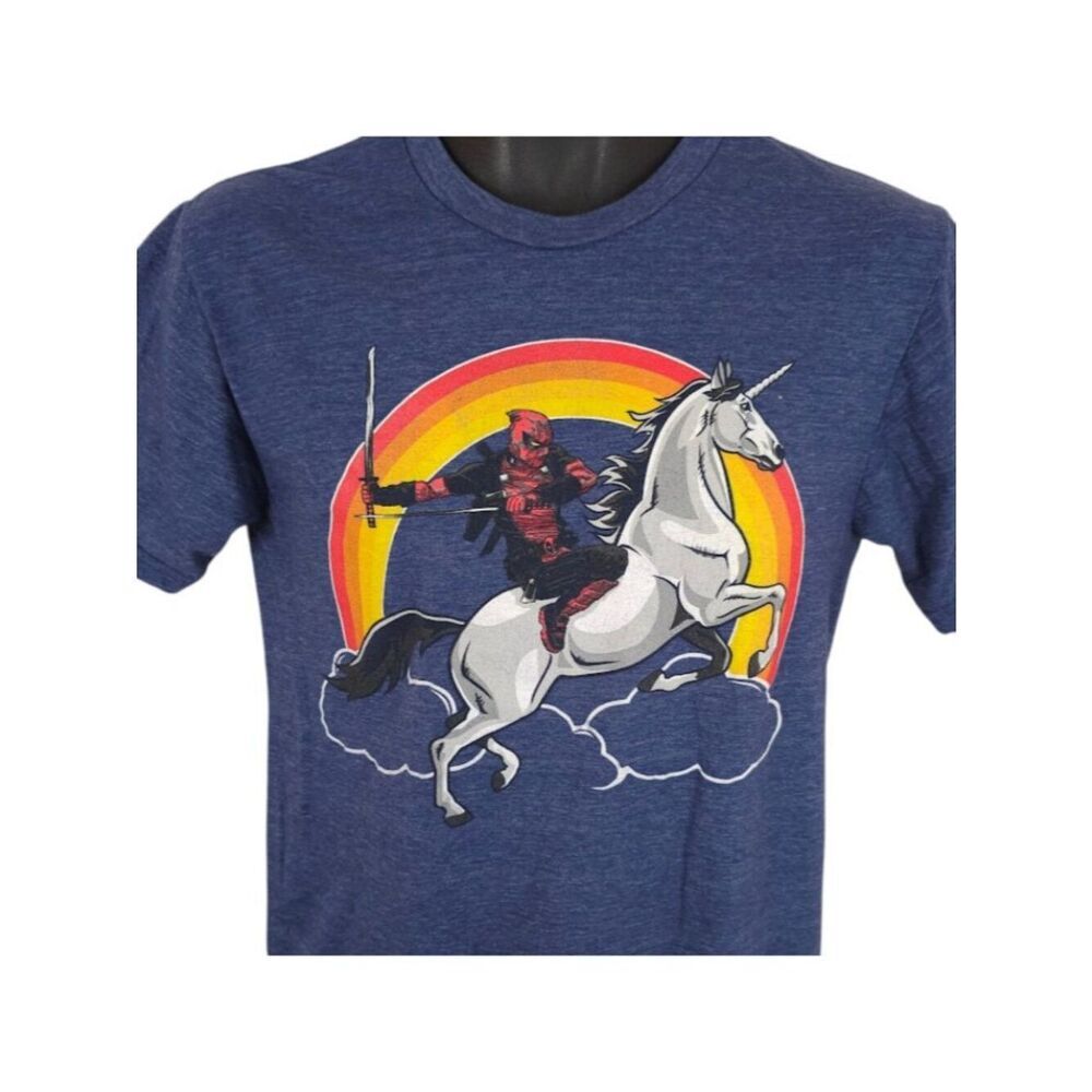 Deadpool T Shirt Mens Size Small Blue Unicorn Marvel Comics